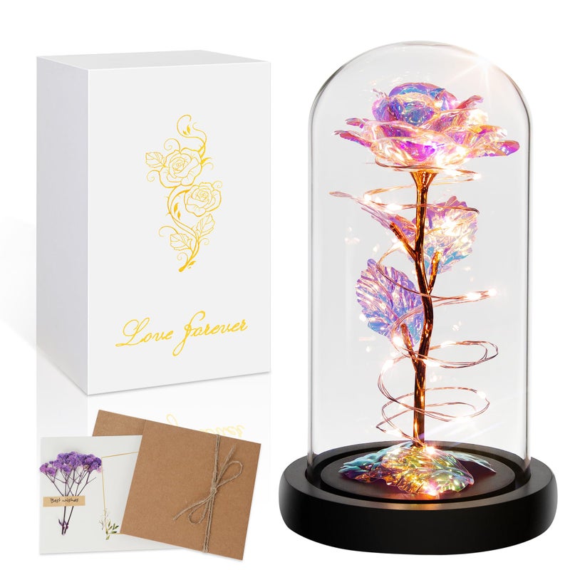 Childom Valentines Day Rose Gifts for Her,Birthday Gifts for Women Mom Mothers Day,Flowers for Delivery Prime,Colorful Light Up Rose in A Glass Dome,Anniversary Valentines Roses Gift for Wife Daughter - Image 1